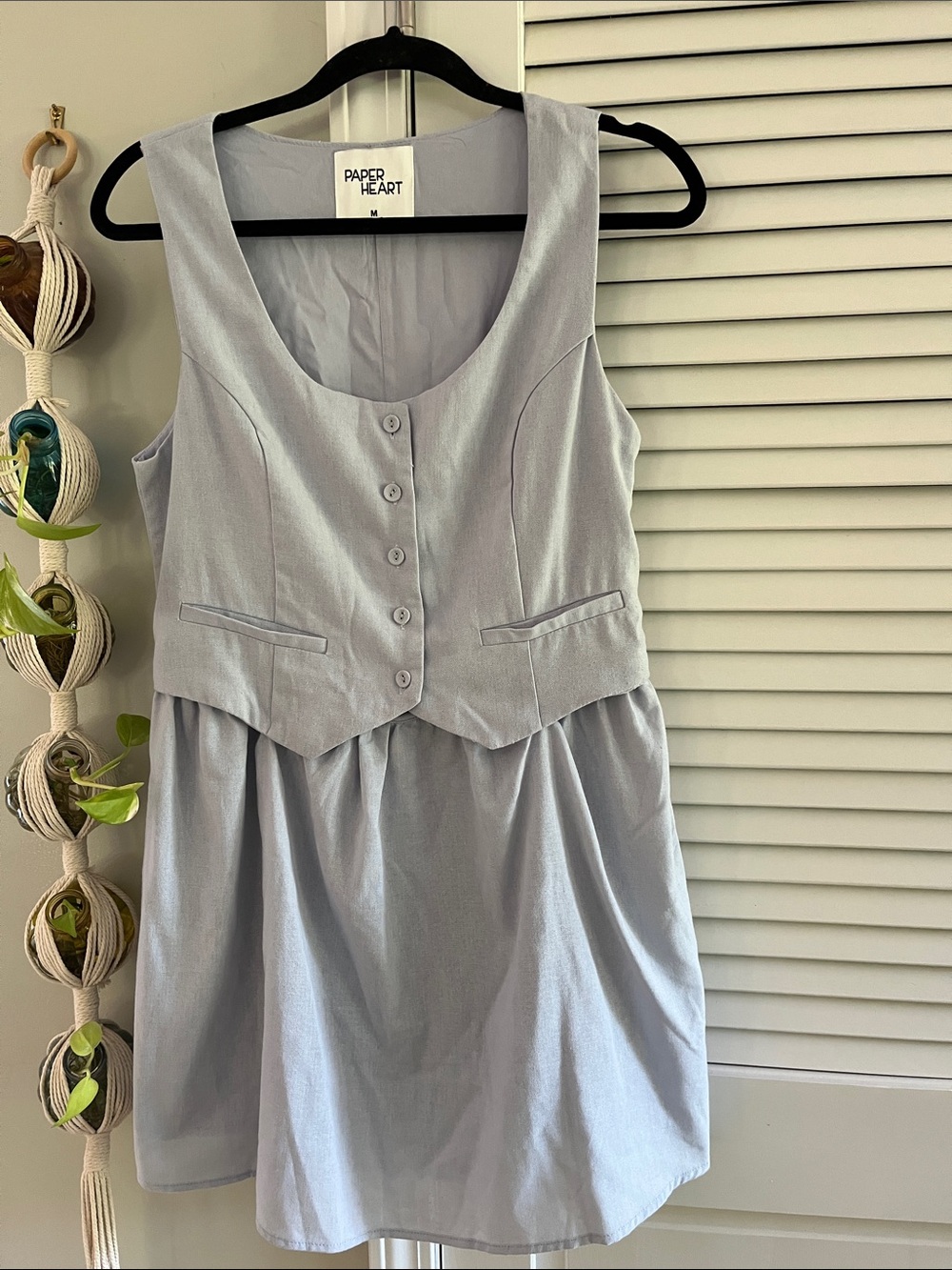 Paper Heart Light Blue Sleeveless Button-Front Mini Dress